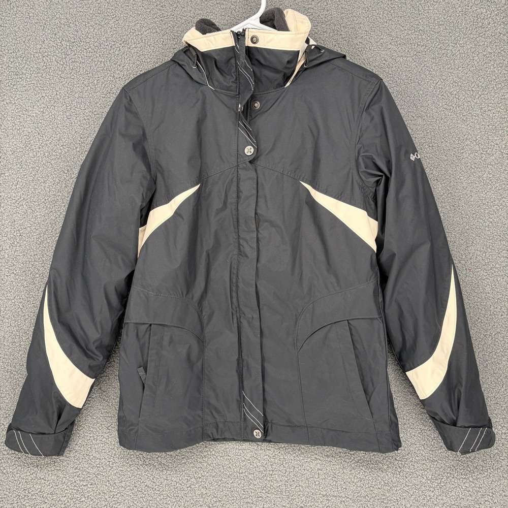Columbia Interchange Jacket Womens XS Black Cream Hooded Fleece Lined Shell